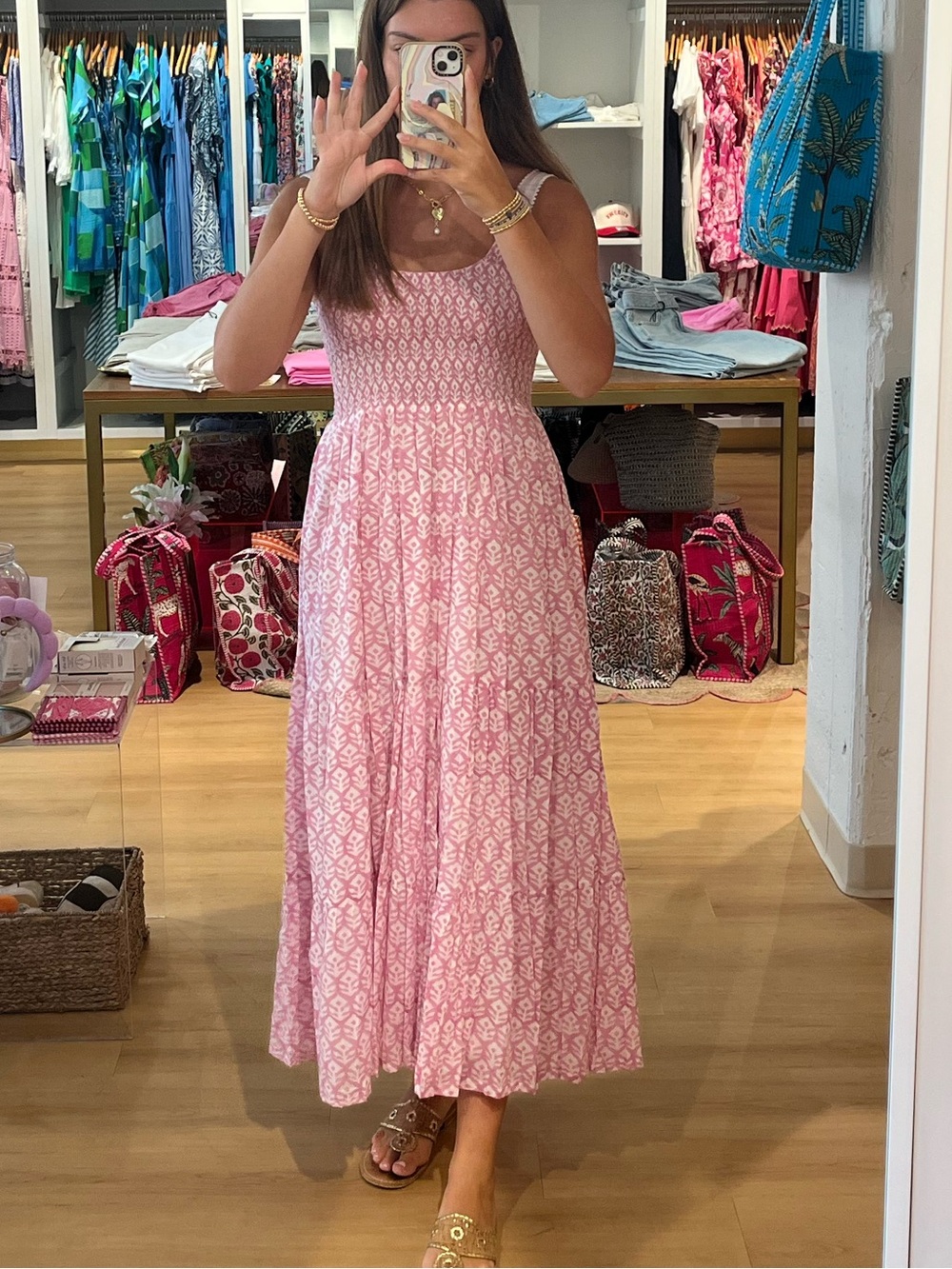 Block Print Pink Midi Dress